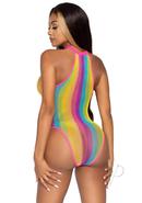 Leg Avenue Rainbow Striped Halter Bodysuit With Snap Crotch...
